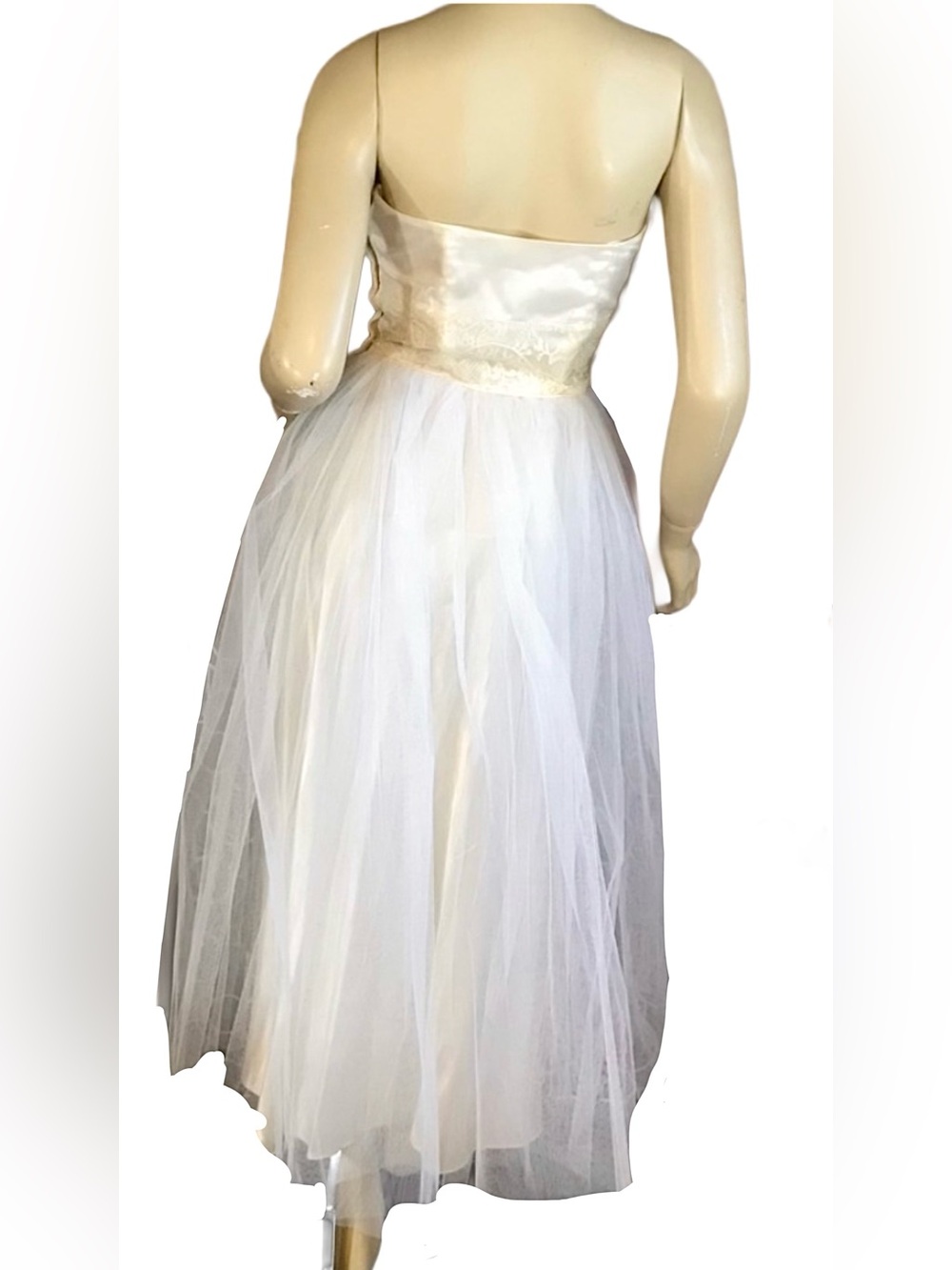 VINTAGE 1950'S CORRINE ORIGINALS WHITE & CREAM TULLE & LACE PARTY DRESS (S) - Picture 5 of 13